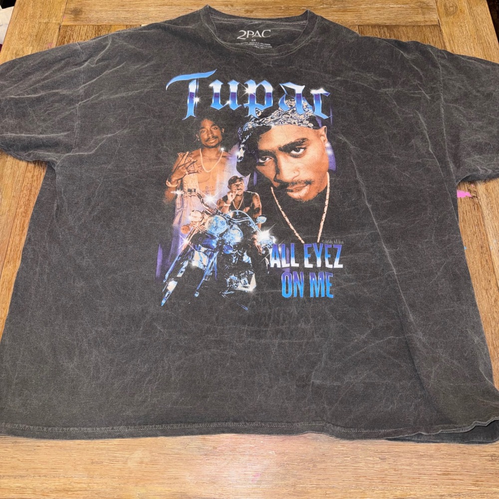 2Pac Graphic T-Shirt Mens 3X Black Excellent All Eyez On Me Mineral Wash Tee